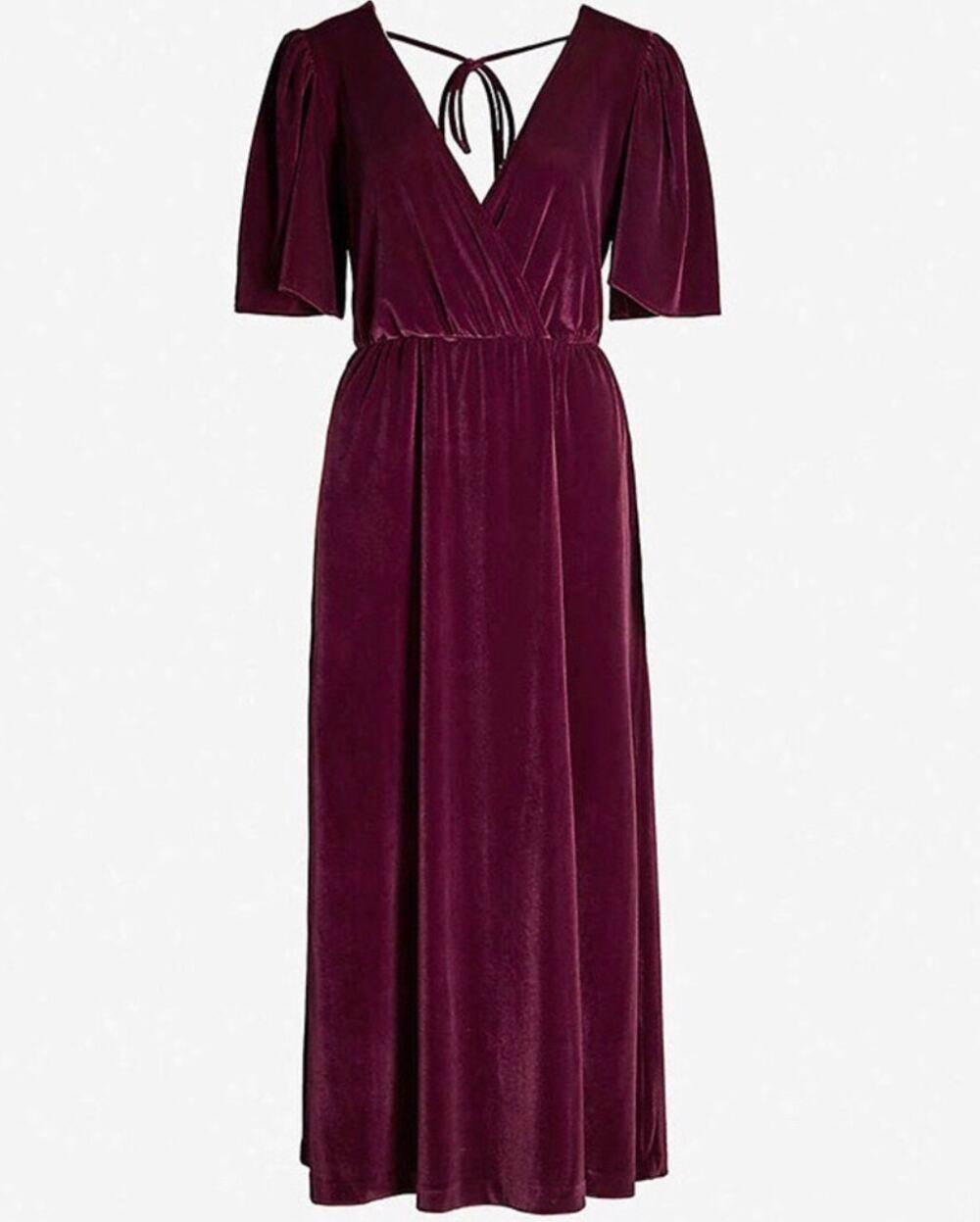 NWT Happy X Nature Plum Melody Velvet Flutter Sleeve Faux Wrap Dress  • Size S